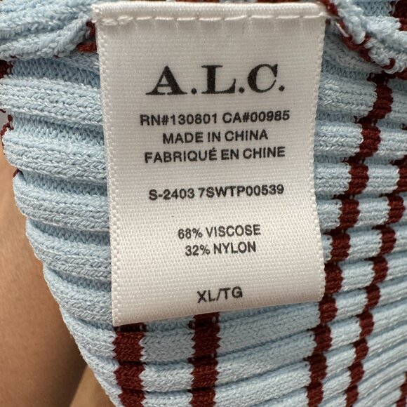 A.L.C. Sydney Polo Top Ice Water/Sequoia Striped Knit – Size XL - Picture 5 of 11